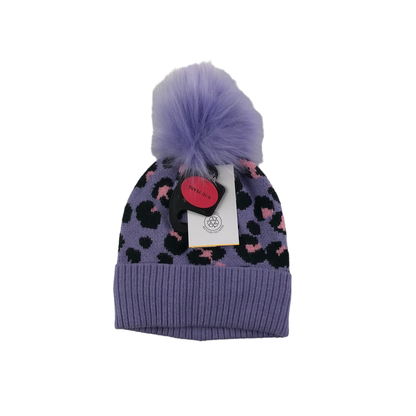 M&S Bobble Hat Age 6-10 Purple Leopard Spots