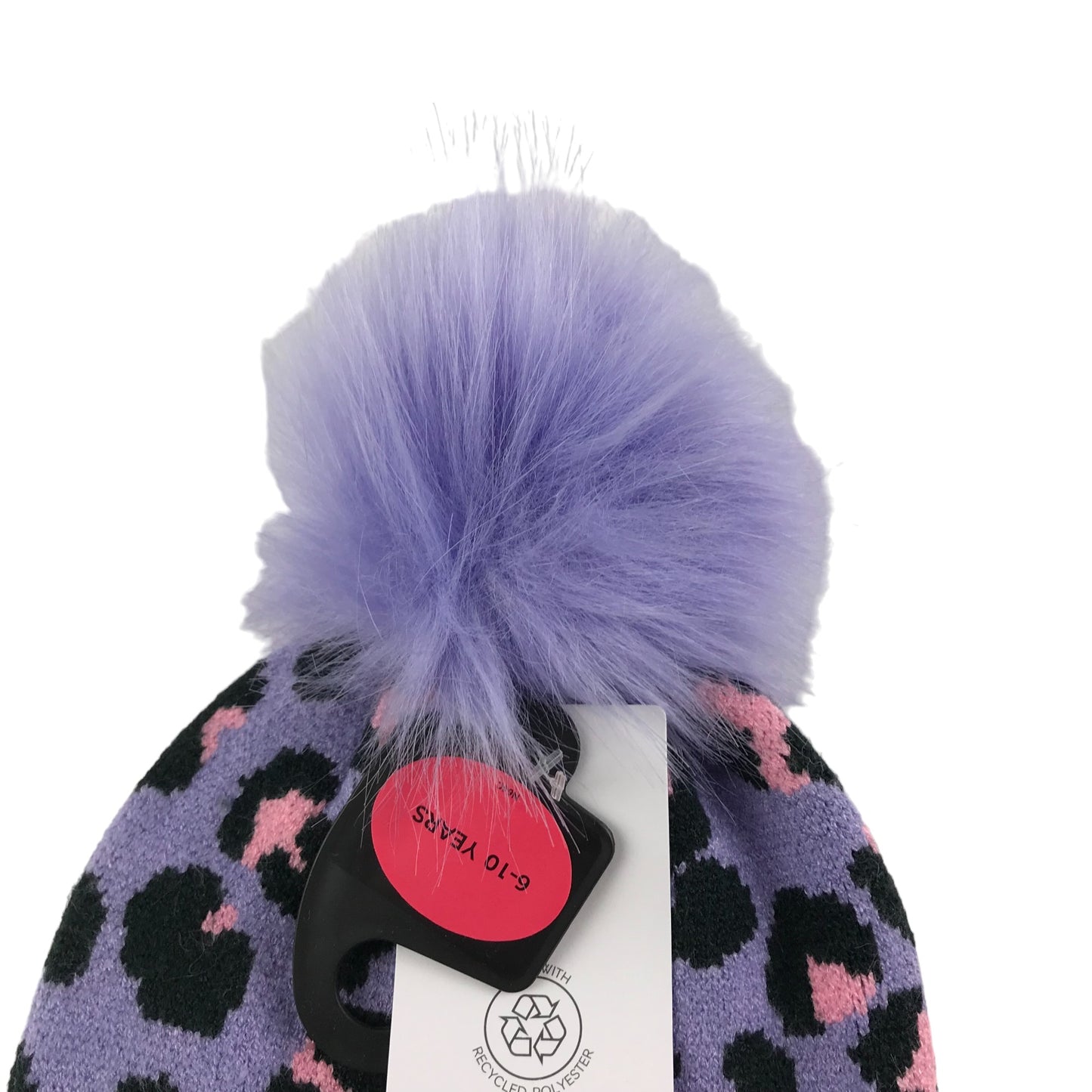 M&S Bobble Hat Age 6-10 Purple Leopard Spots