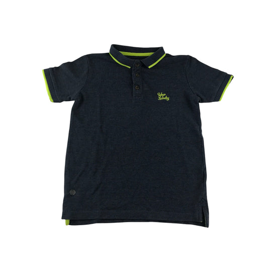Tokyo Laundry polo-shirt 7-8 years navy with neon collar strip and logo