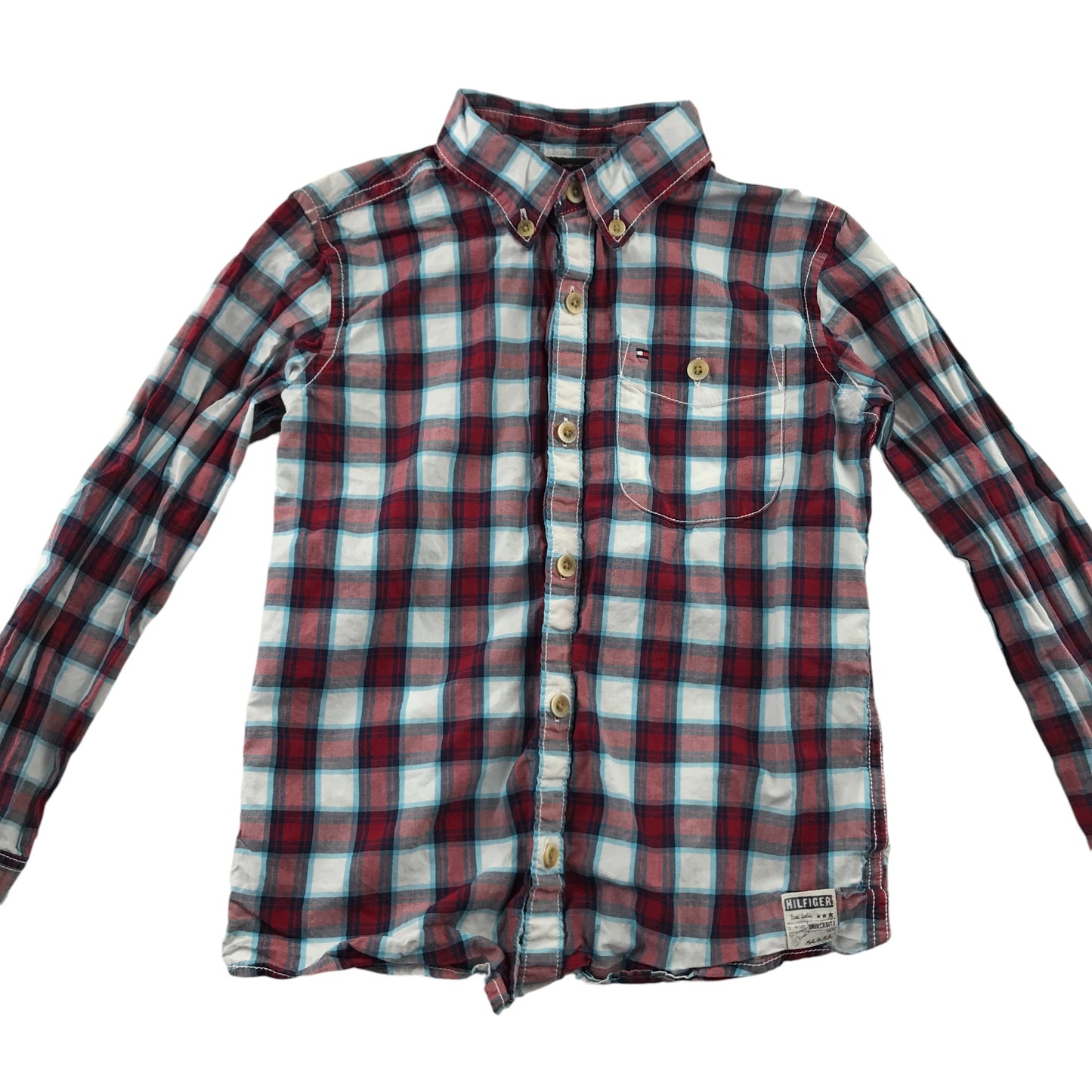 Tommy Hilfiger Shirt 6-8 Years Red and White Checked Button-Up Cotton