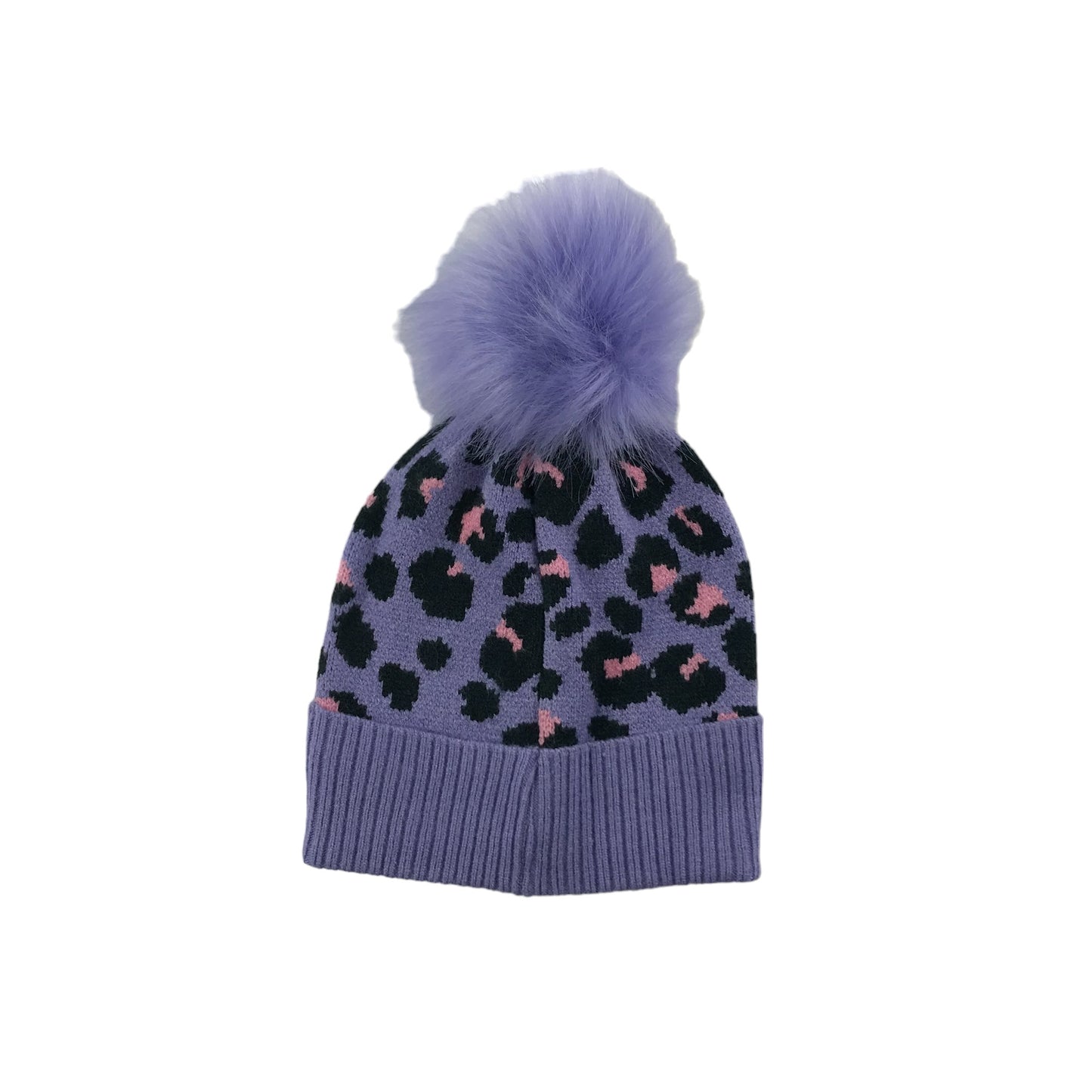 M&S Bobble Hat Age 6-10 Purple Leopard Spots