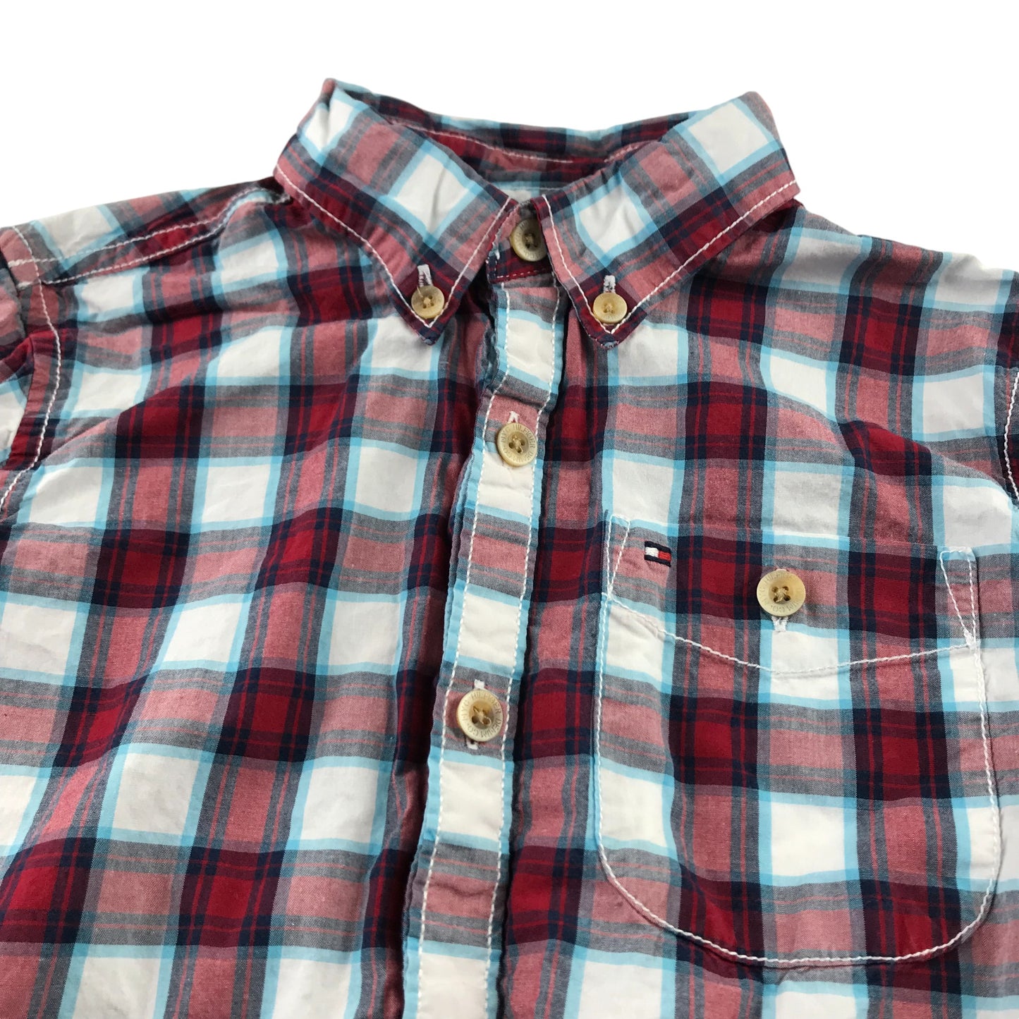 Tommy Hilfiger Shirt 6-8 Years Red and White Checked Button-Up Cotton