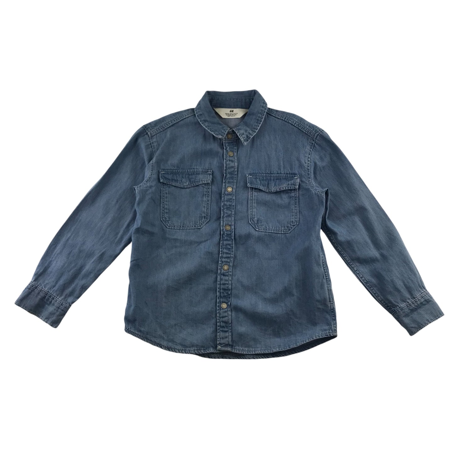 H&M Shirt 6-7 Years Blue denim Button-Up with Front Pockets Cotton