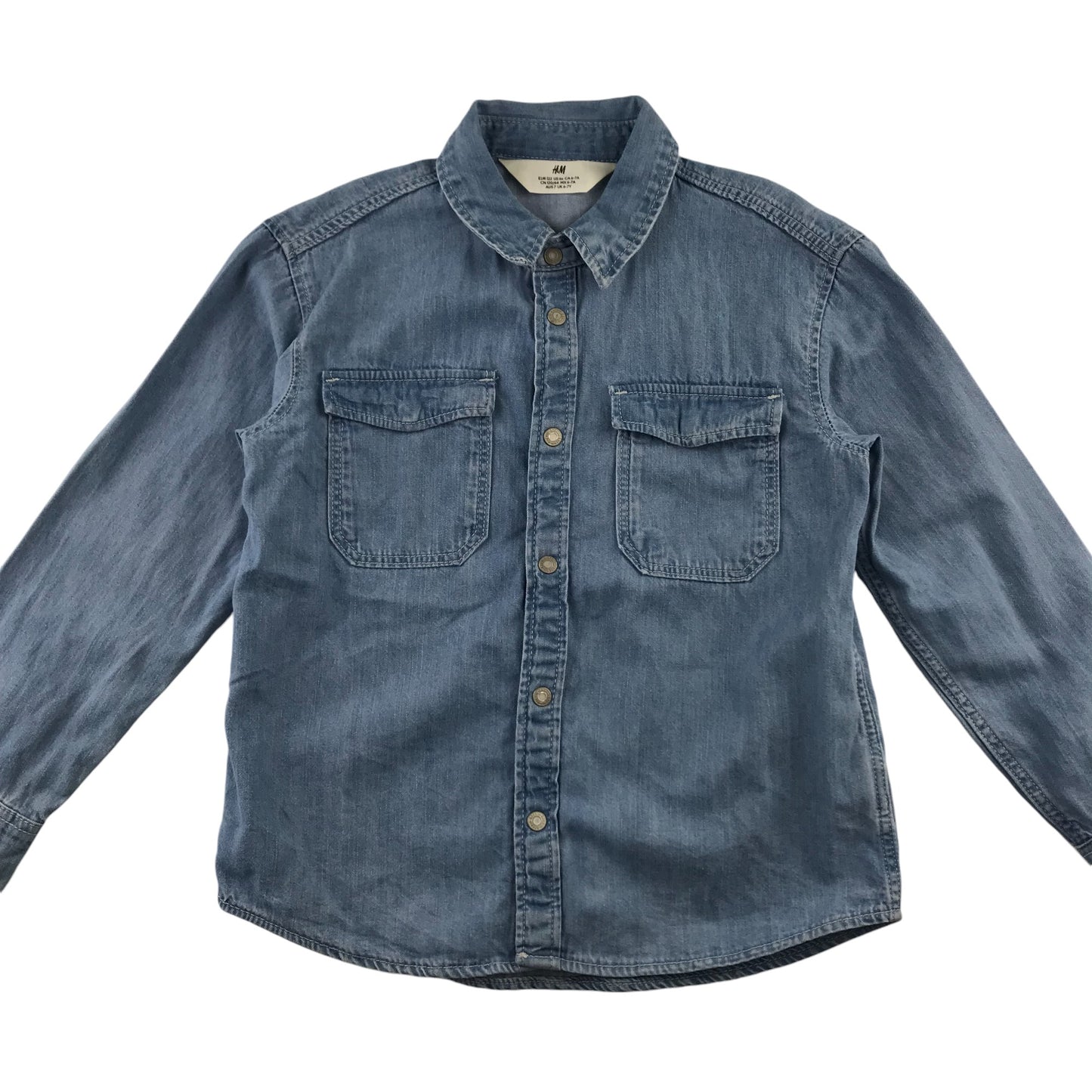 H&M Shirt 6-7 Years Blue denim Button-Up with Front Pockets Cotton