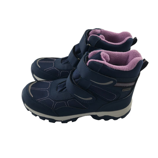 Snow boots shoe size 2 navy and pink waterproof loop and hoop straps