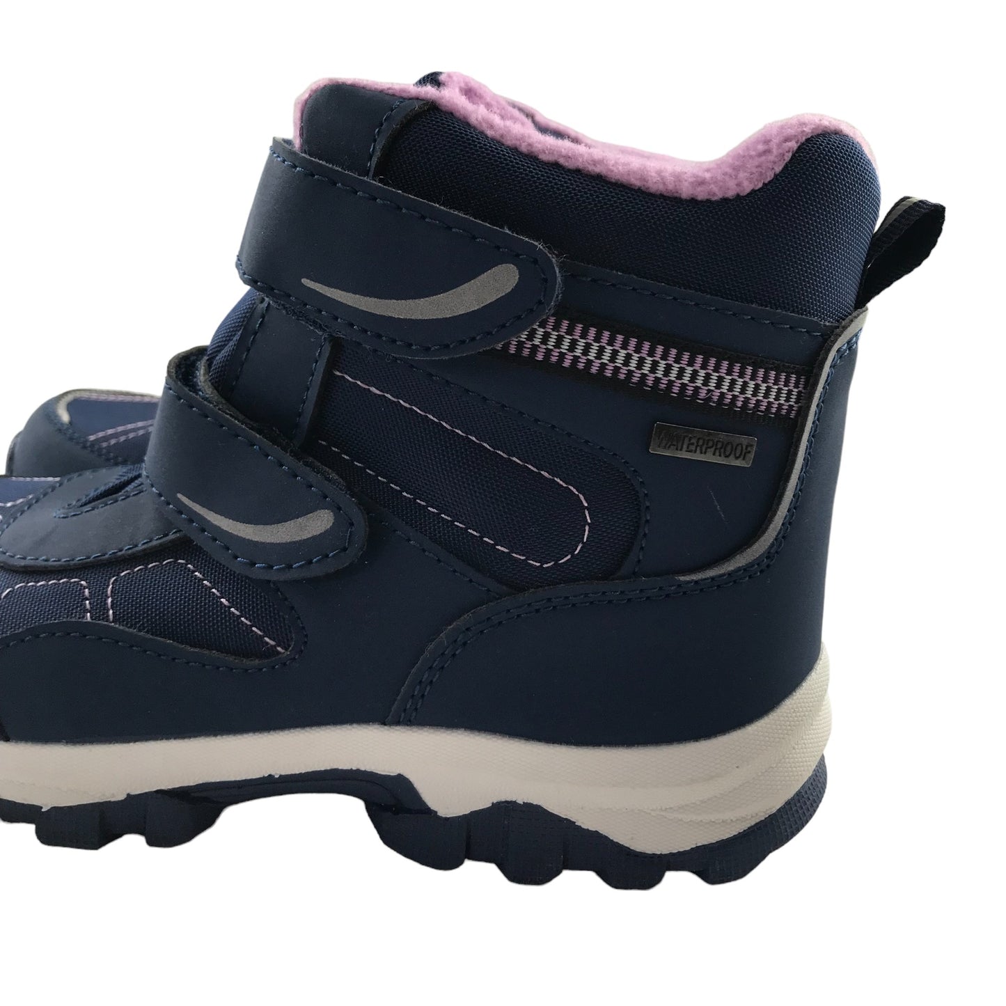 Snow boots shoe size 2 navy and pink waterproof loop and hoop straps