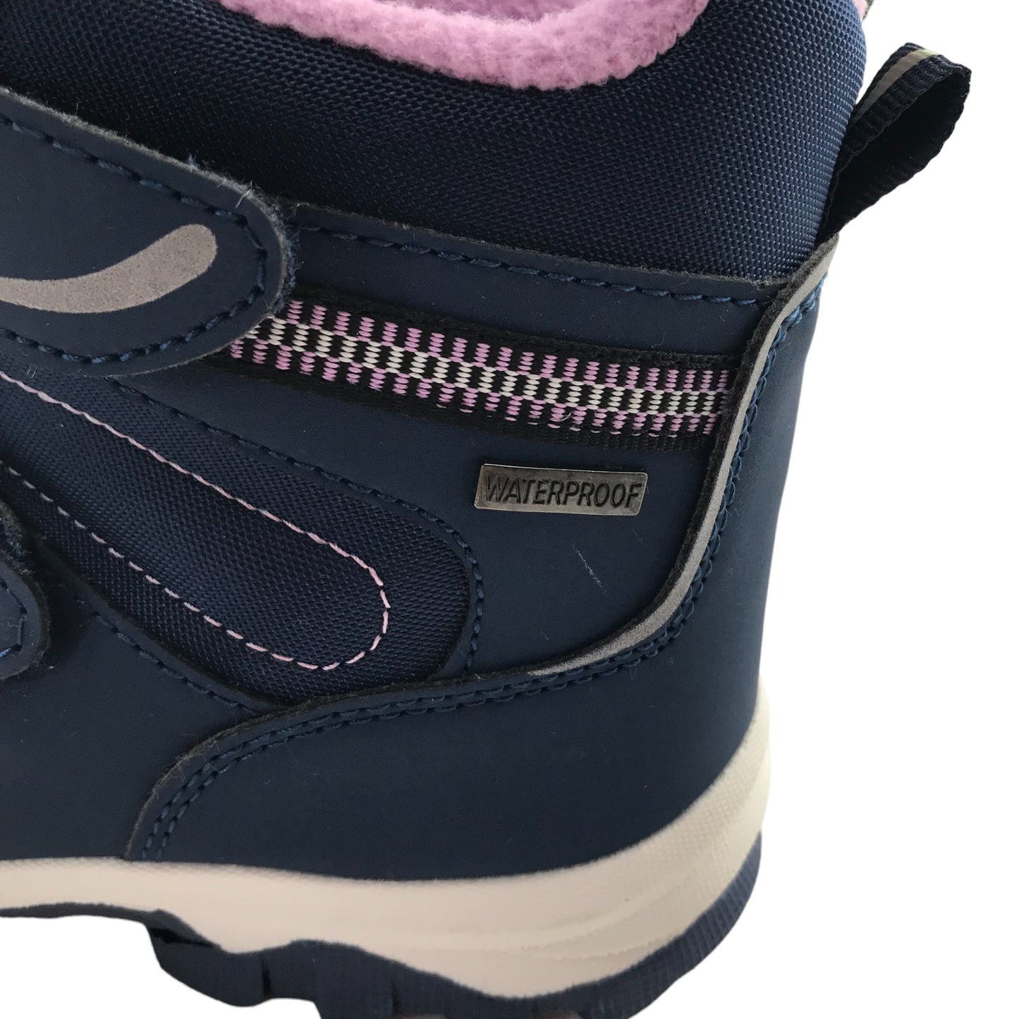 Snow boots shoe size 2 navy and pink waterproof loop and hoop straps