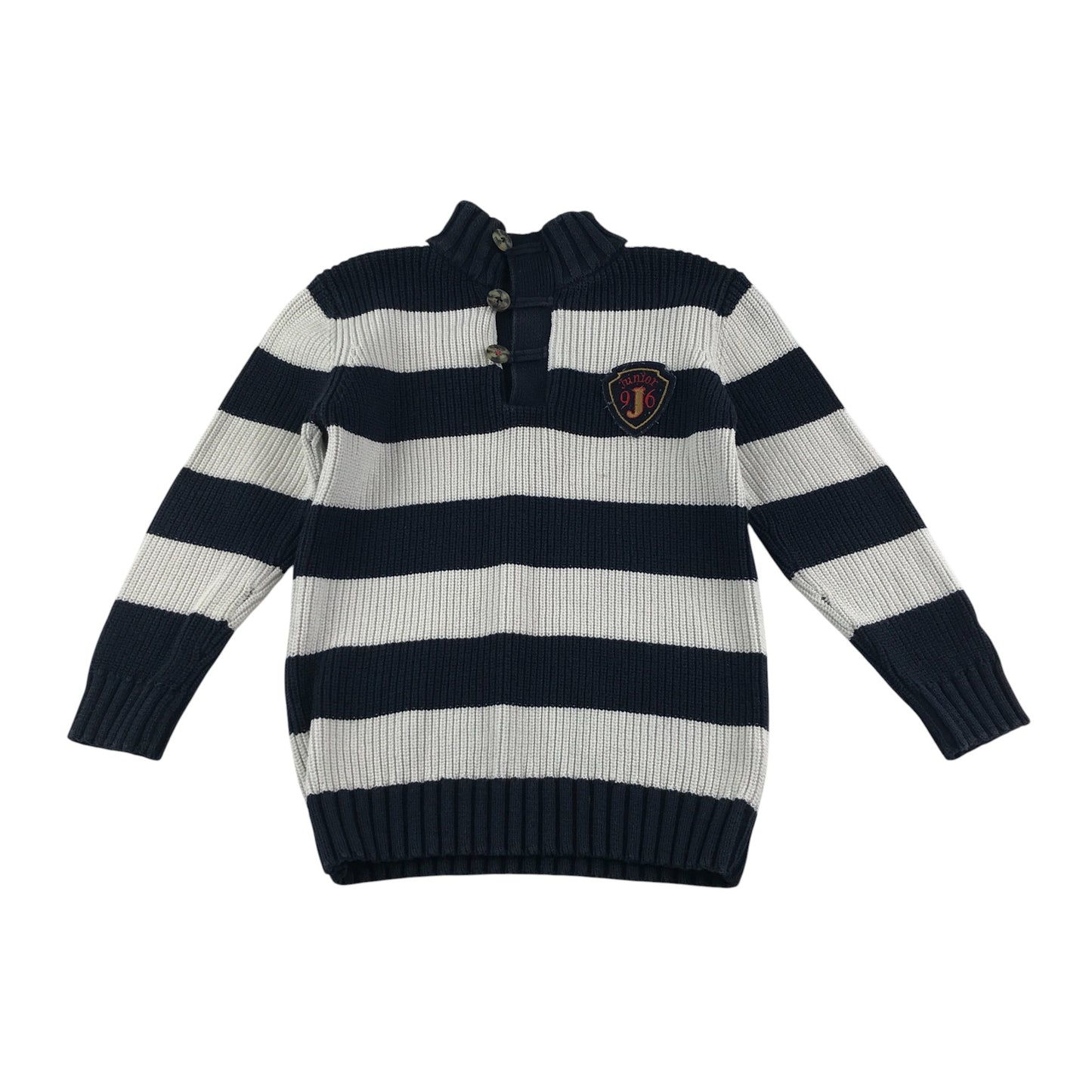 Debenhams jumper 4-5 years navy and white stripy knitwear with collar cotton