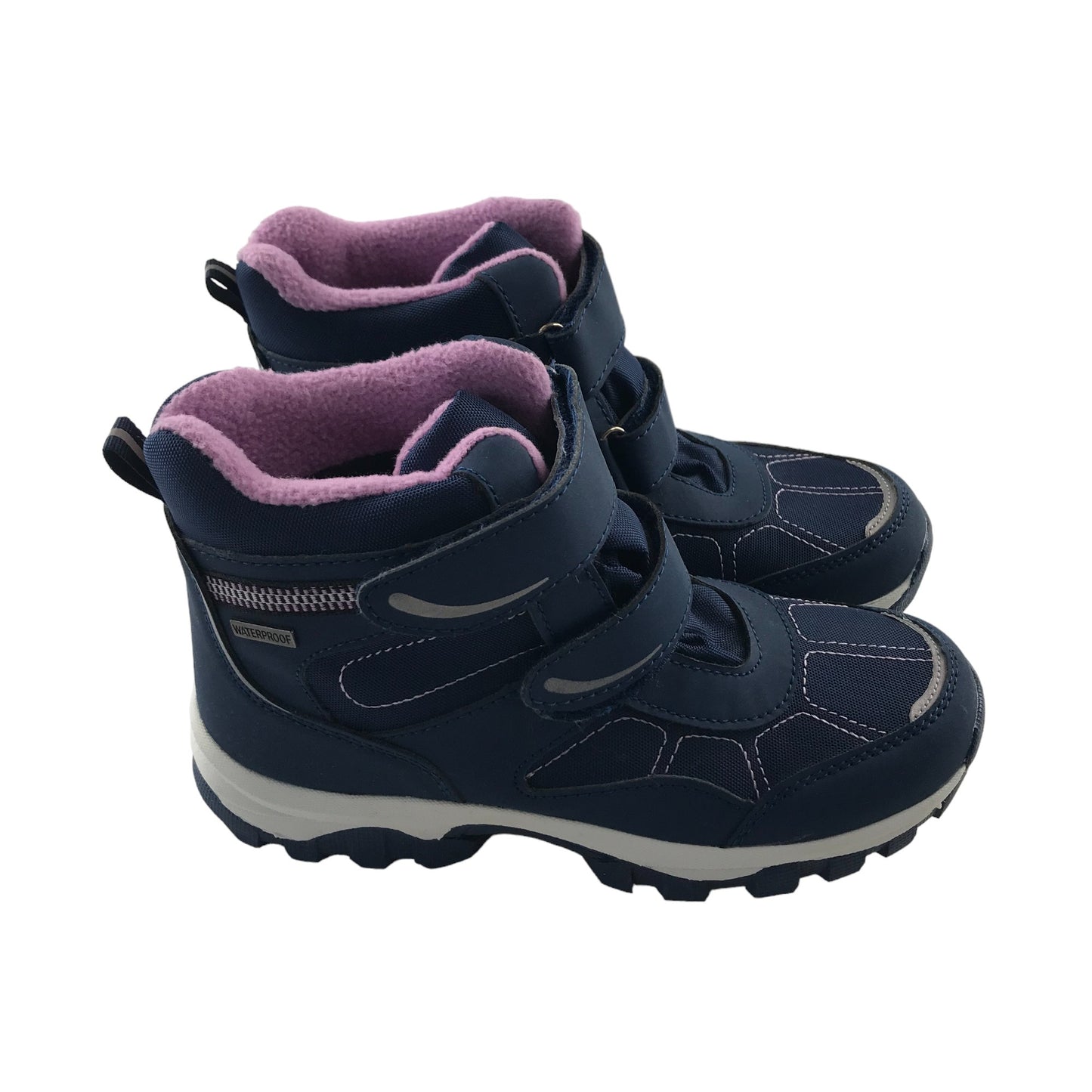 Snow boots shoe size 2 navy and pink waterproof loop and hoop straps