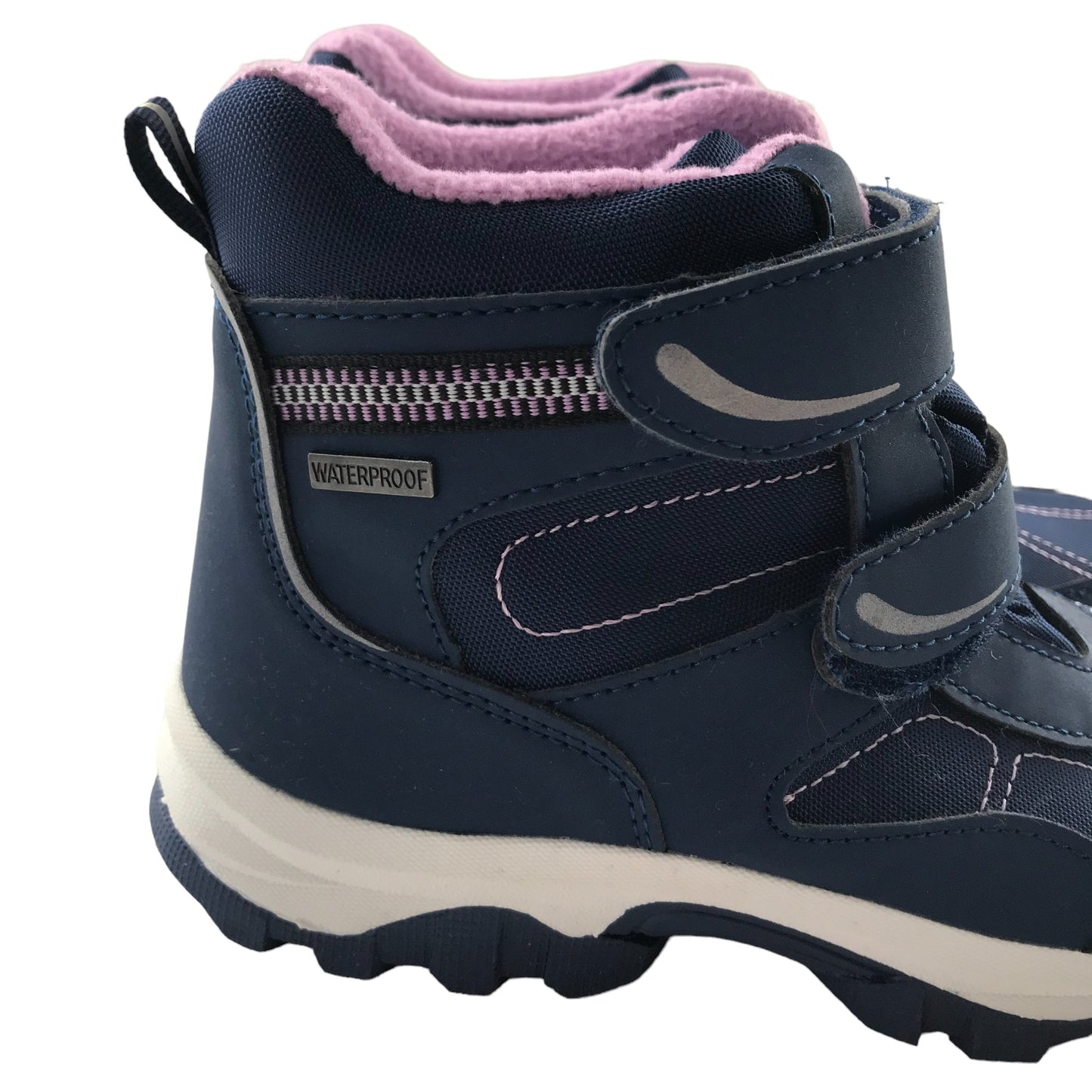 Snow boots shoe size 2 navy and pink waterproof loop and hoop straps