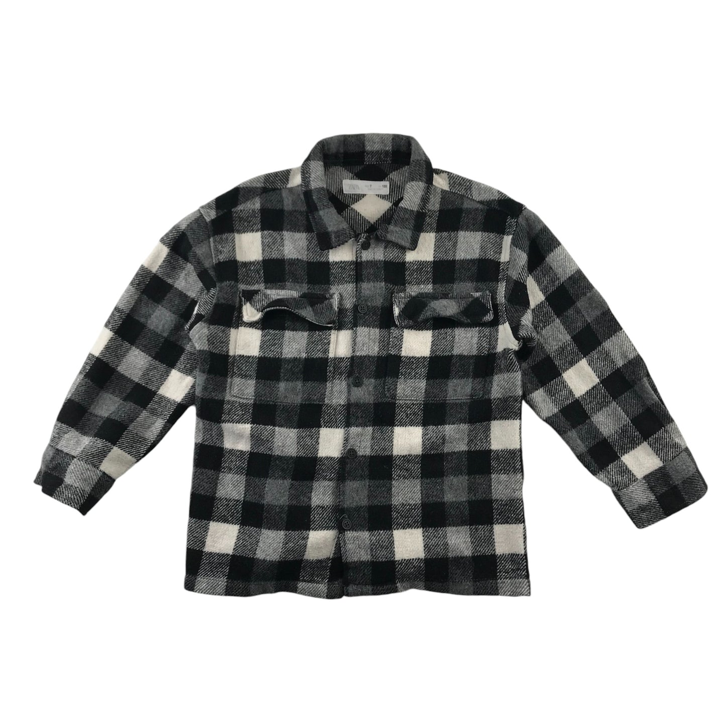 Zara Shirt 6-7 Years Black and White Checked with Front Pockets