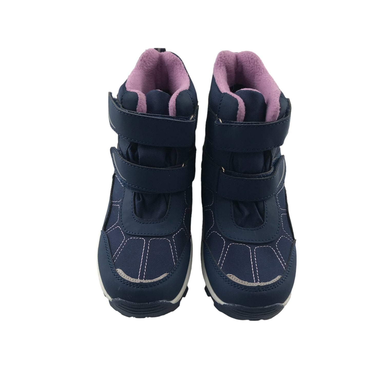 Snow boots shoe size 2 navy and pink waterproof loop and hoop straps