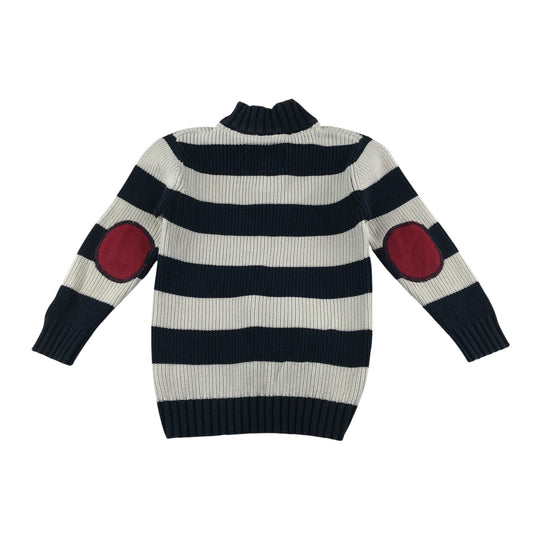 Debenhams jumper 4-5 years navy and white stripy knitwear with collar cotton