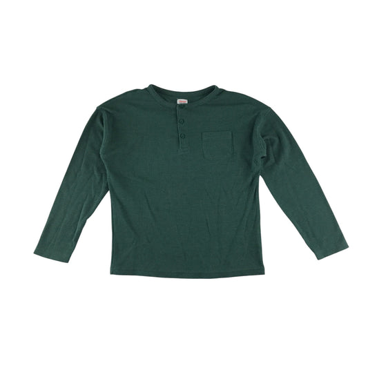 John Lewis t-shirt 8-9 years green plain long sleeve with front pocket