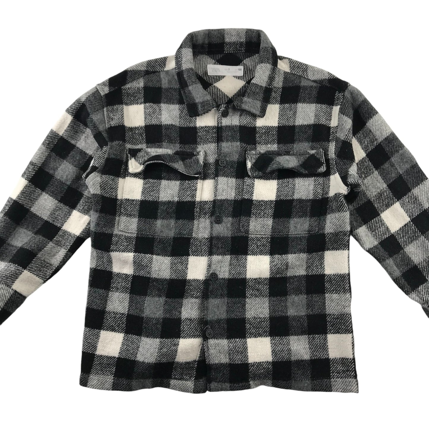 Zara Shirt 6-7 Years Black and White Checked with Front Pockets