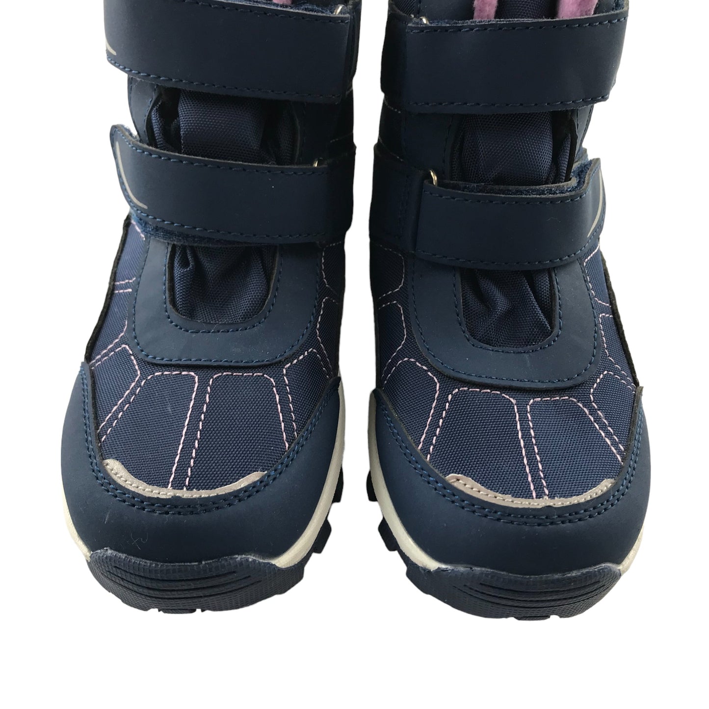 Snow boots shoe size 2 navy and pink waterproof loop and hoop straps