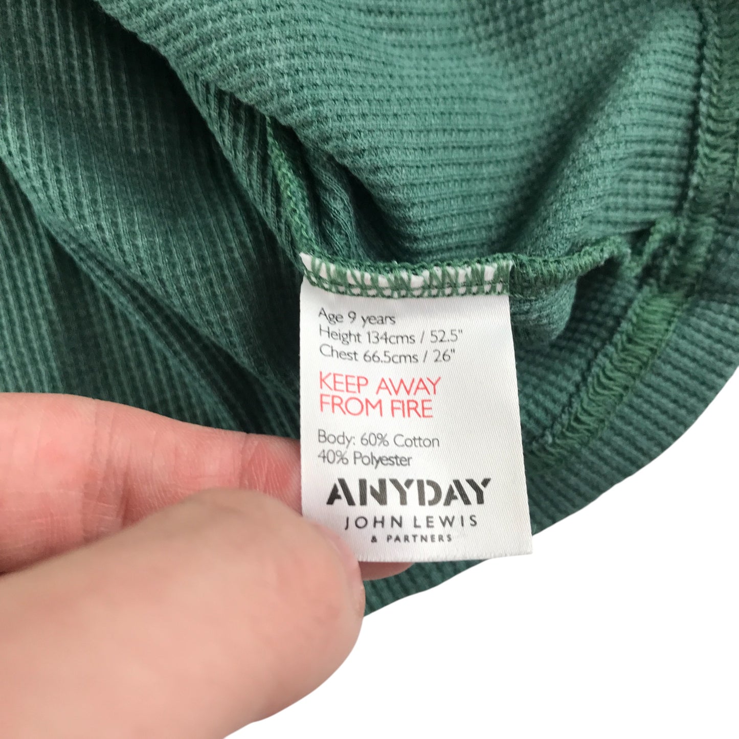 John Lewis t-shirt 8-9 years green plain long sleeve with front pocket