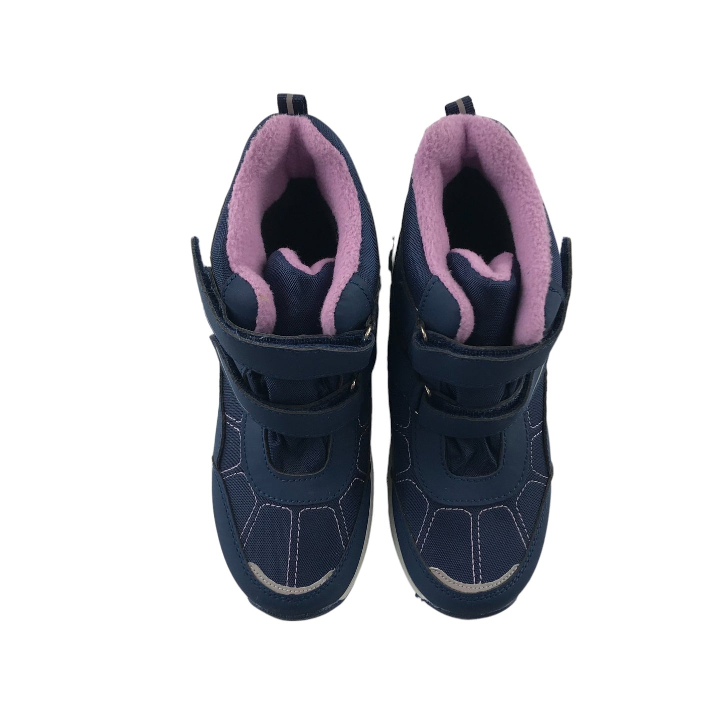 Snow boots shoe size 2 navy and pink waterproof loop and hoop straps