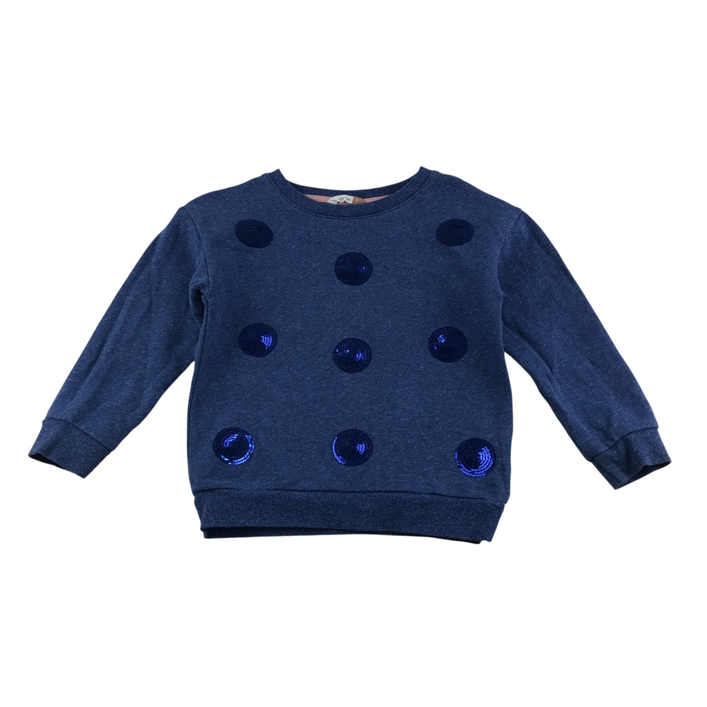 John Lewis sweater 4-5 years navy sequin circle design crewneck cotton