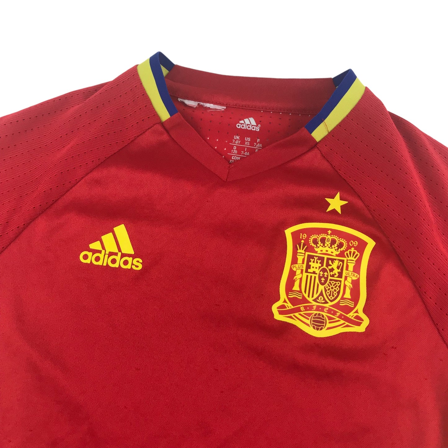 Adidas Spain National Football Stirp Age 7 Red Short Sleeve