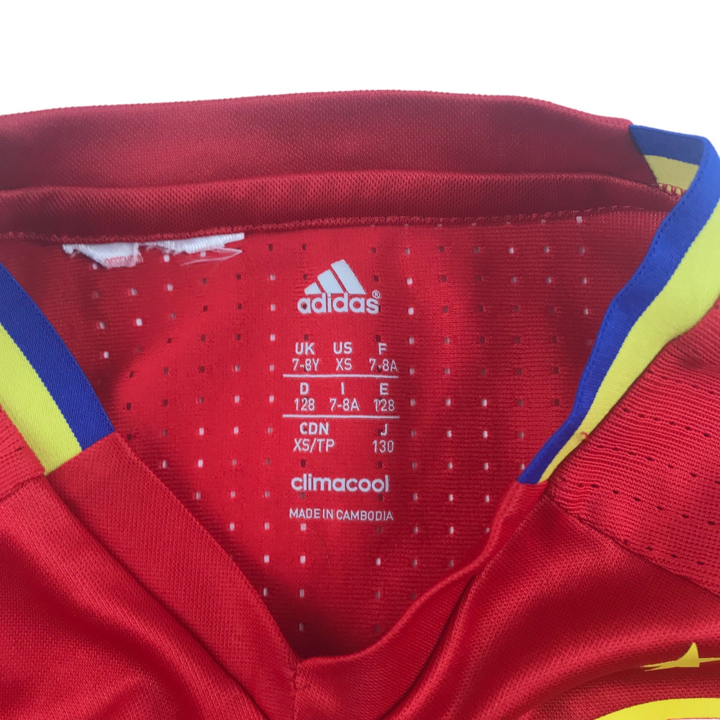 Adidas Spain National Football Stirp Age 7 Red Short Sleeve