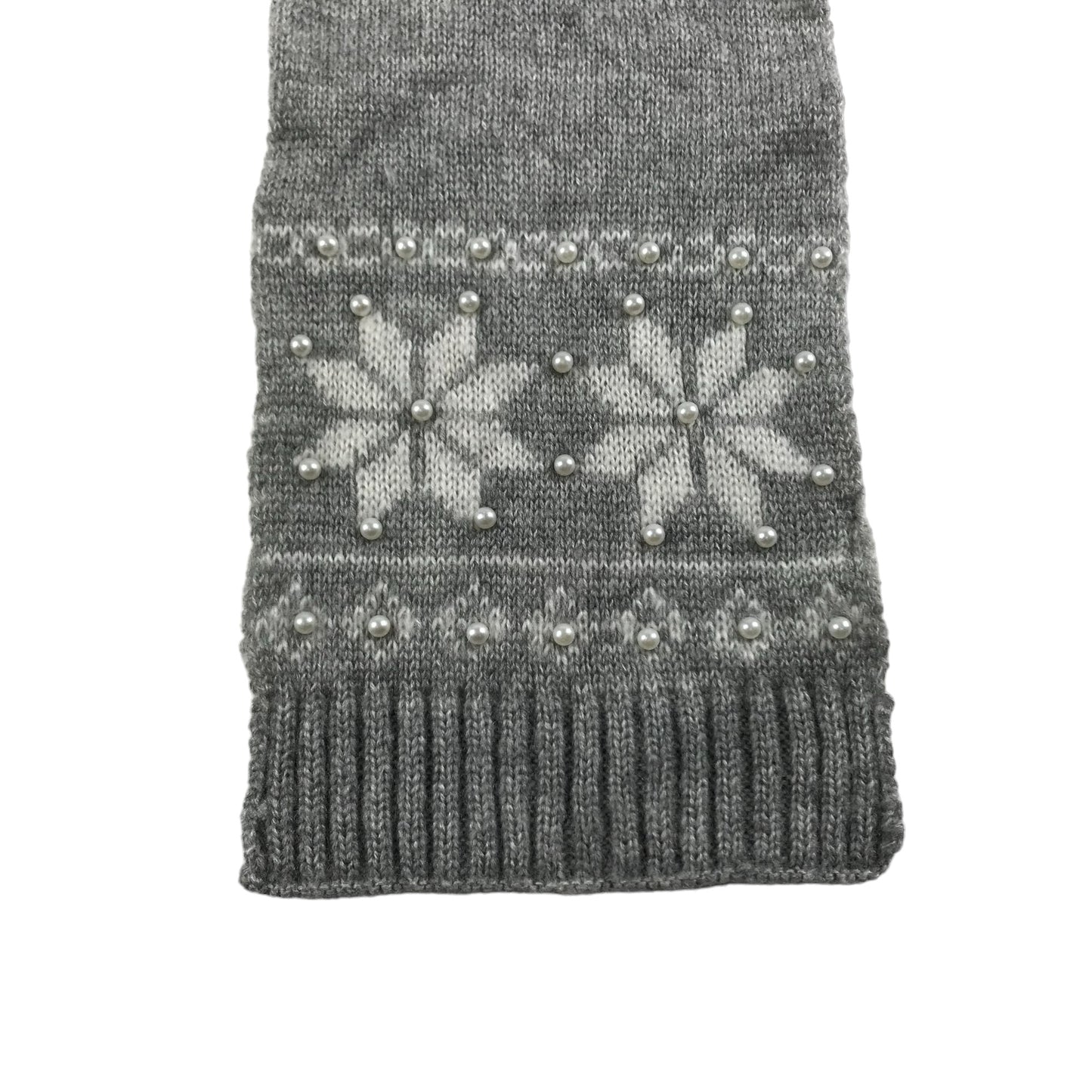 Matalan Bobble Hat and Scarf Set Age 11-13 Grey Snow Flakes and Pearls