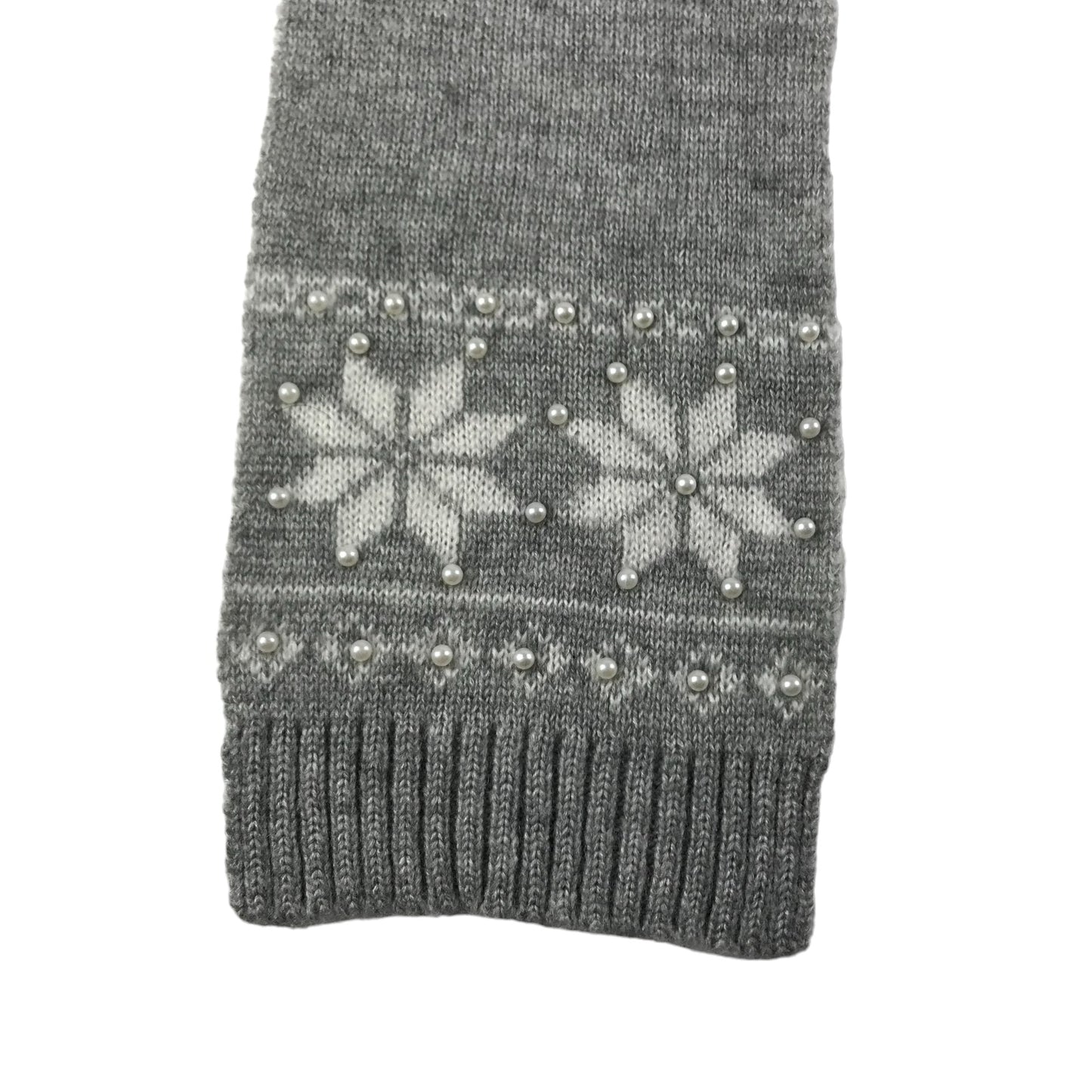 Matalan Bobble Hat and Scarf Set Age 11-13 Grey Snow Flakes and Pearls