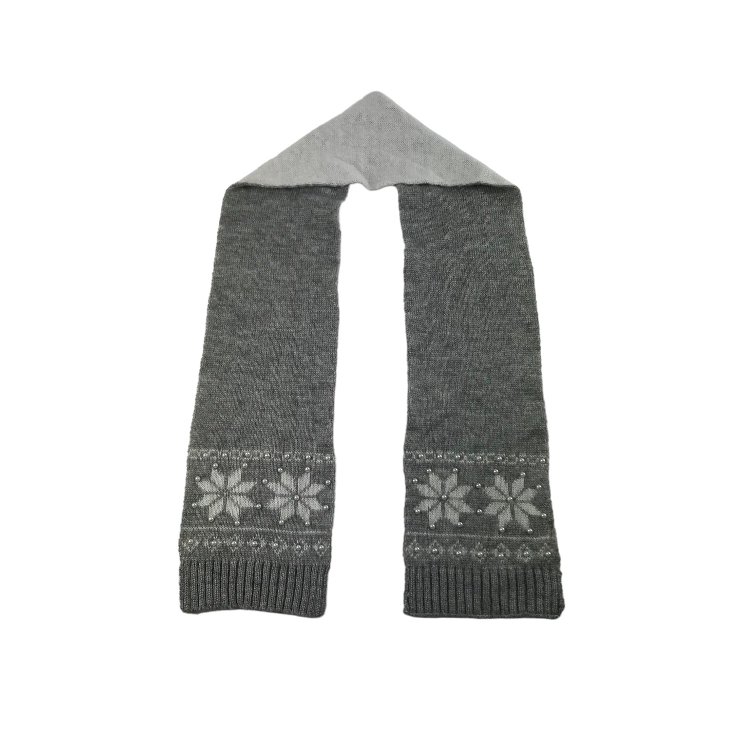 Matalan Bobble Hat and Scarf Set Age 11-13 Grey Snow Flakes and Pearls