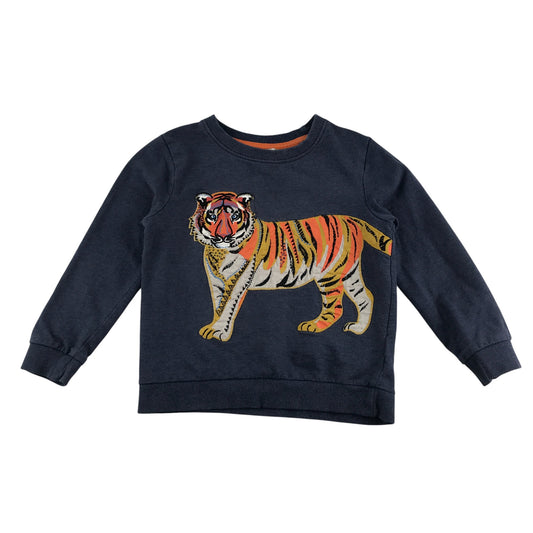 Monsoon sweater 5-6 years navy with embroidered tiger cotton