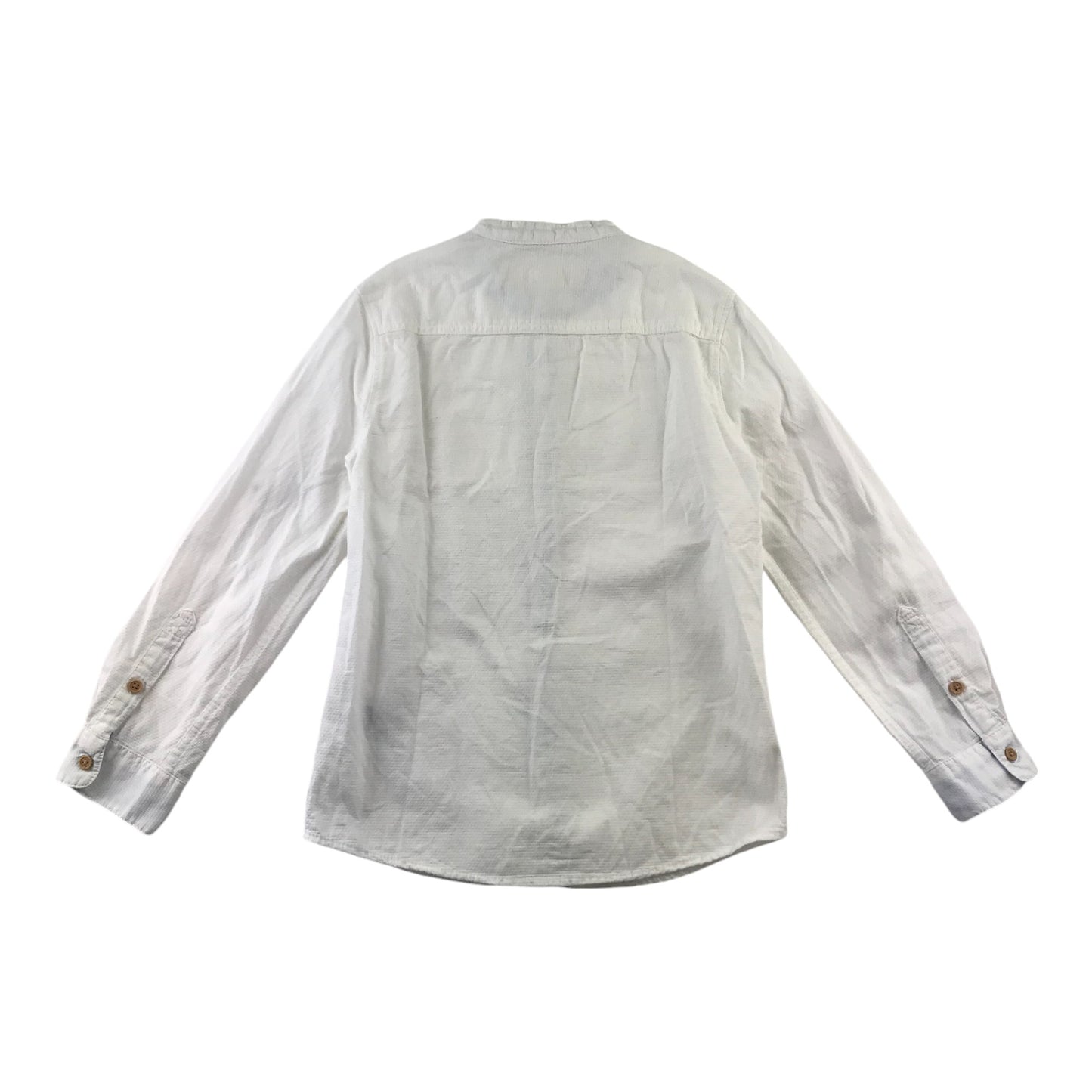 H&M Shirt 7-8 Years White Plain collarless Button-Up Cotton