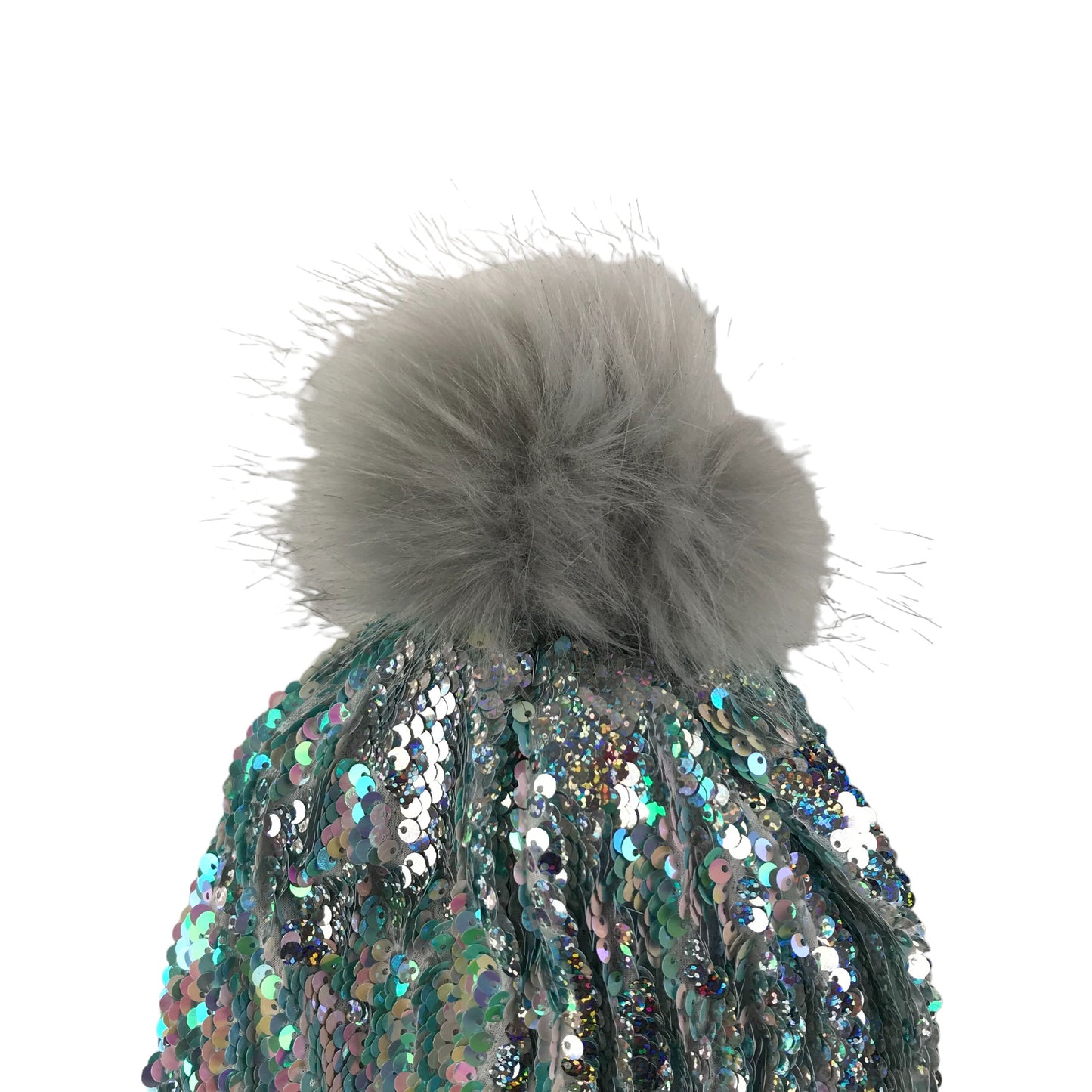 M&S Bobble Hat Age 6-10 Grey Sequins