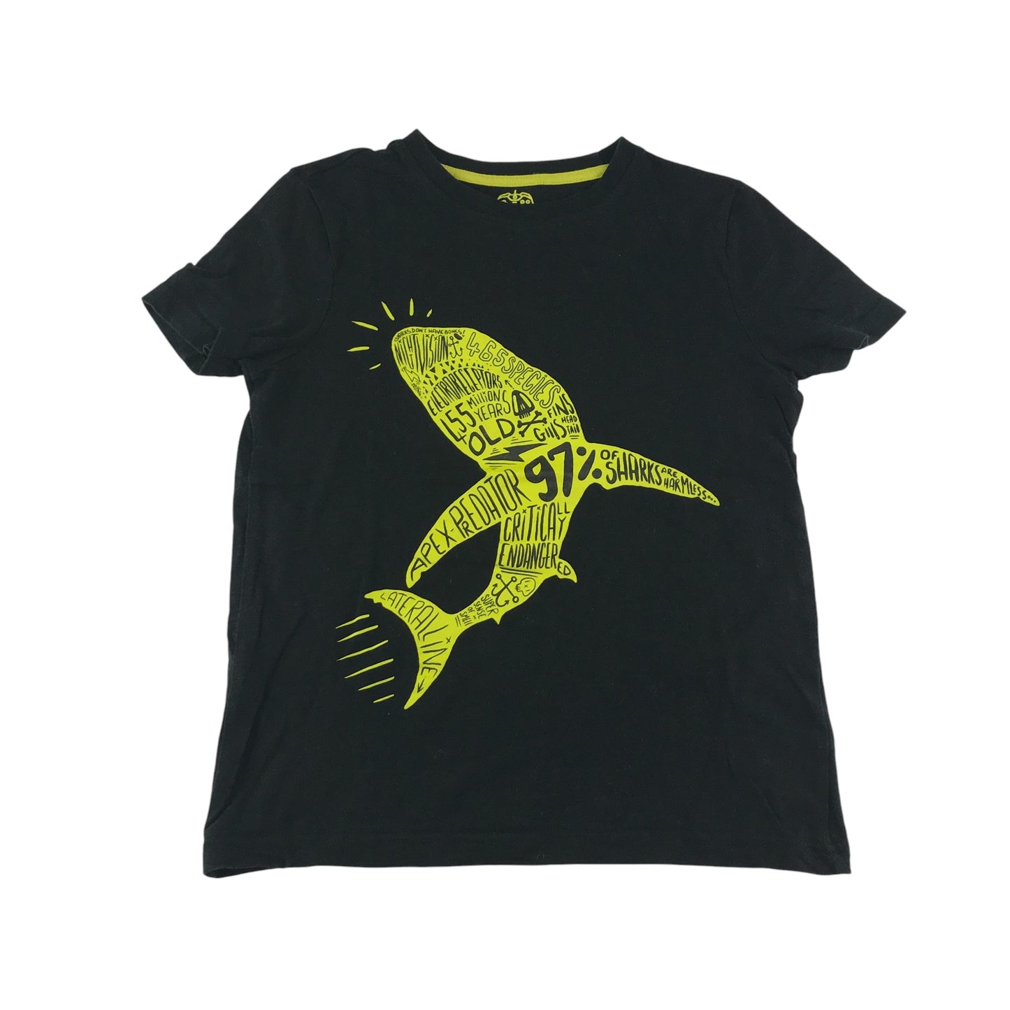 F&F t-shirt 8-9 years black with yellow shark graphic print cotton