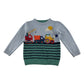 Nutmeg jumper 5-6 years blue and green construction vehicle design