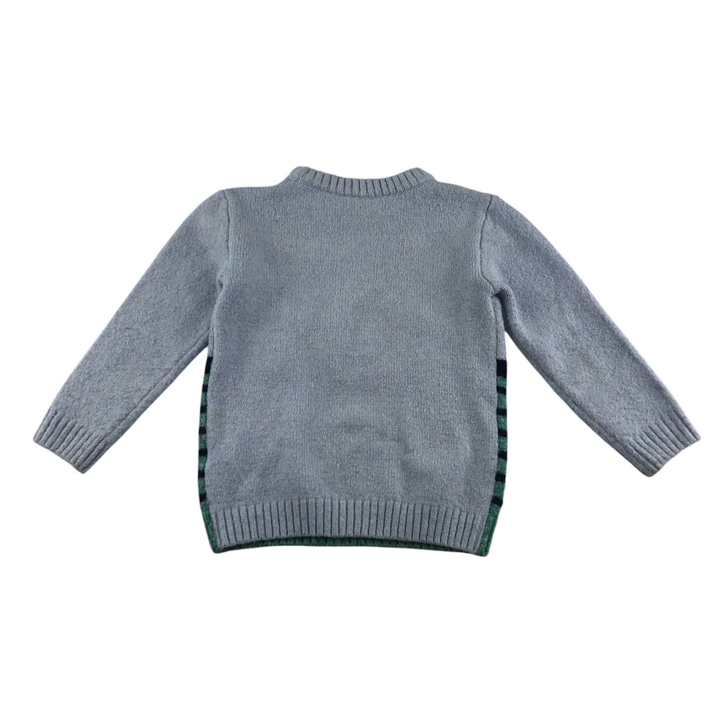 Nutmeg jumper 5-6 years blue and green construction vehicle design