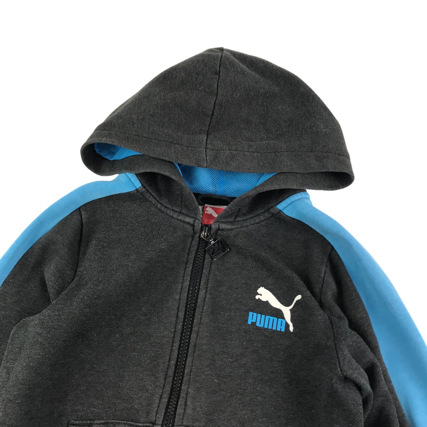 Puma Hoodie Age 6-7 Grey Blue Full Zipper