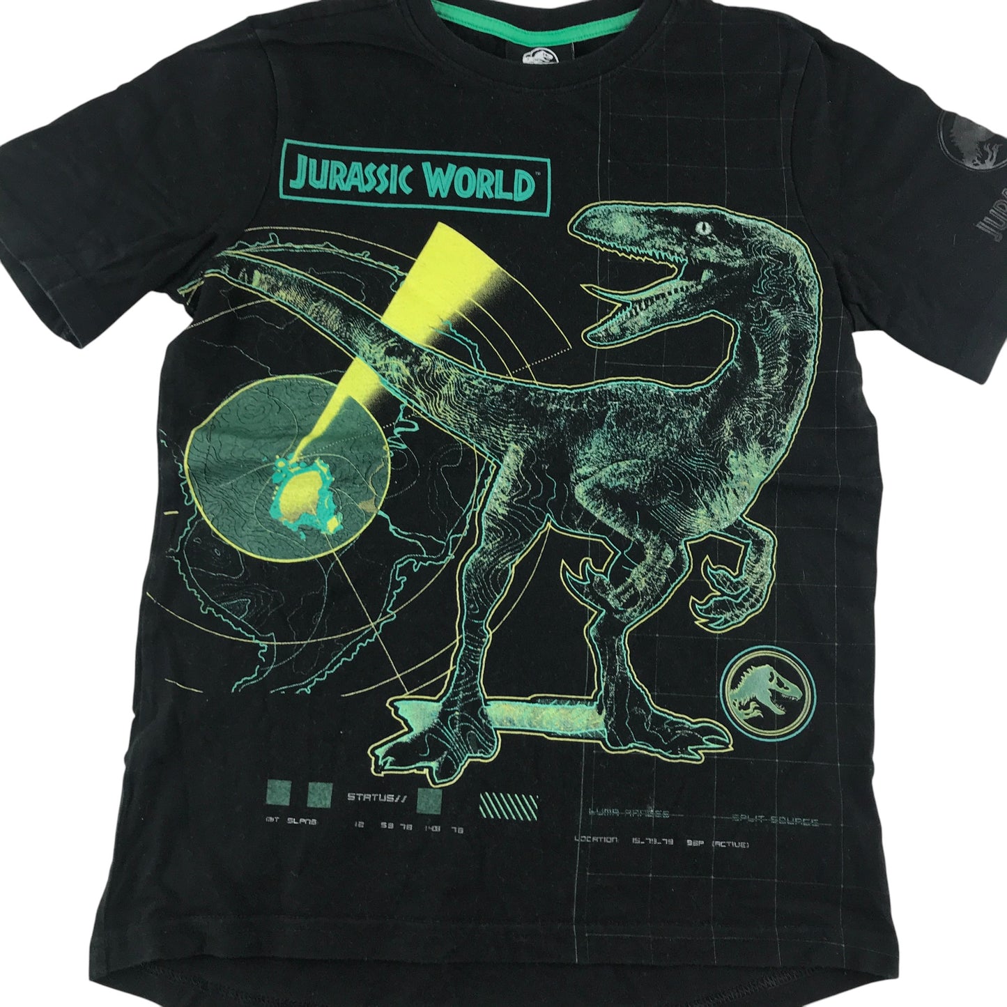 F&F t-shirt 8-9 years black Velociraptor Jurassic Worlds graphic design