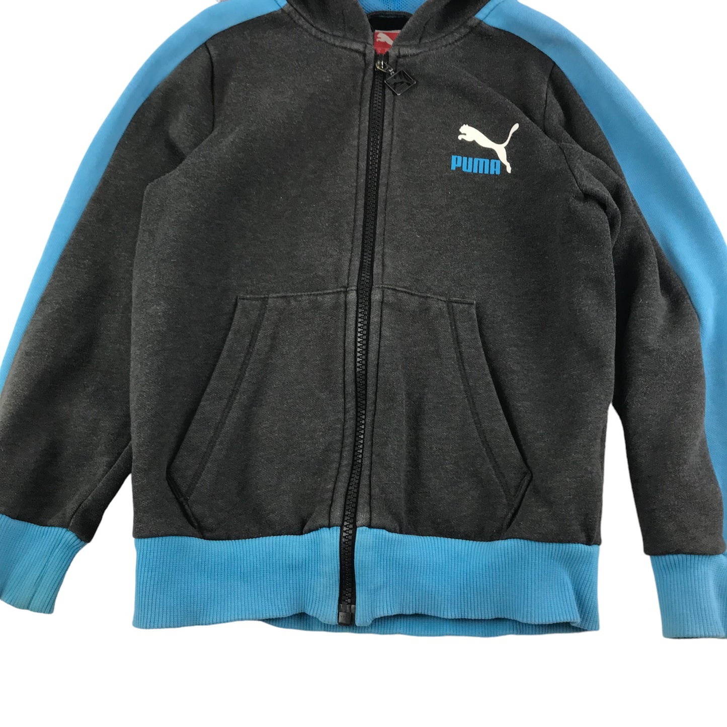 Puma Hoodie Age 6-7 Grey Blue Full Zipper