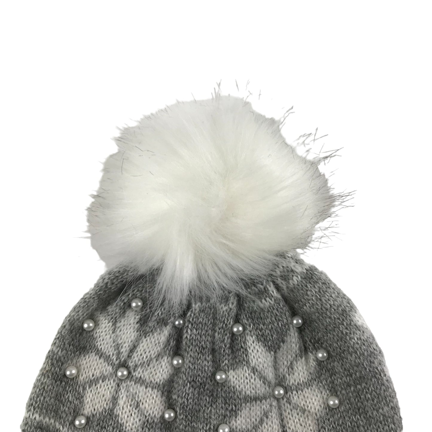 Matalan Bobble Hat and Scarf Set Age 11-13 Grey Snow Flakes and Pearls