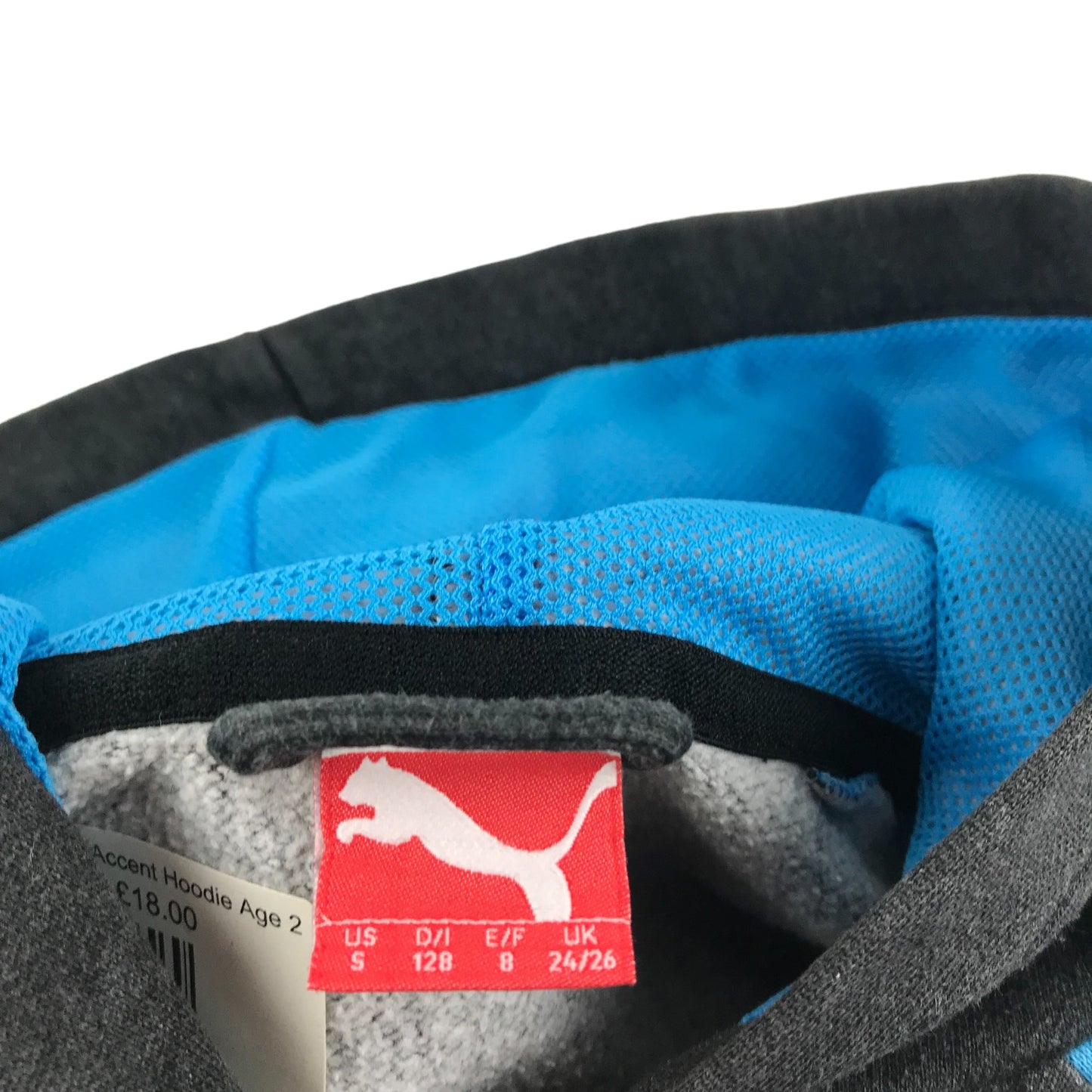 Puma Hoodie Age 6-7 Grey Blue Full Zipper