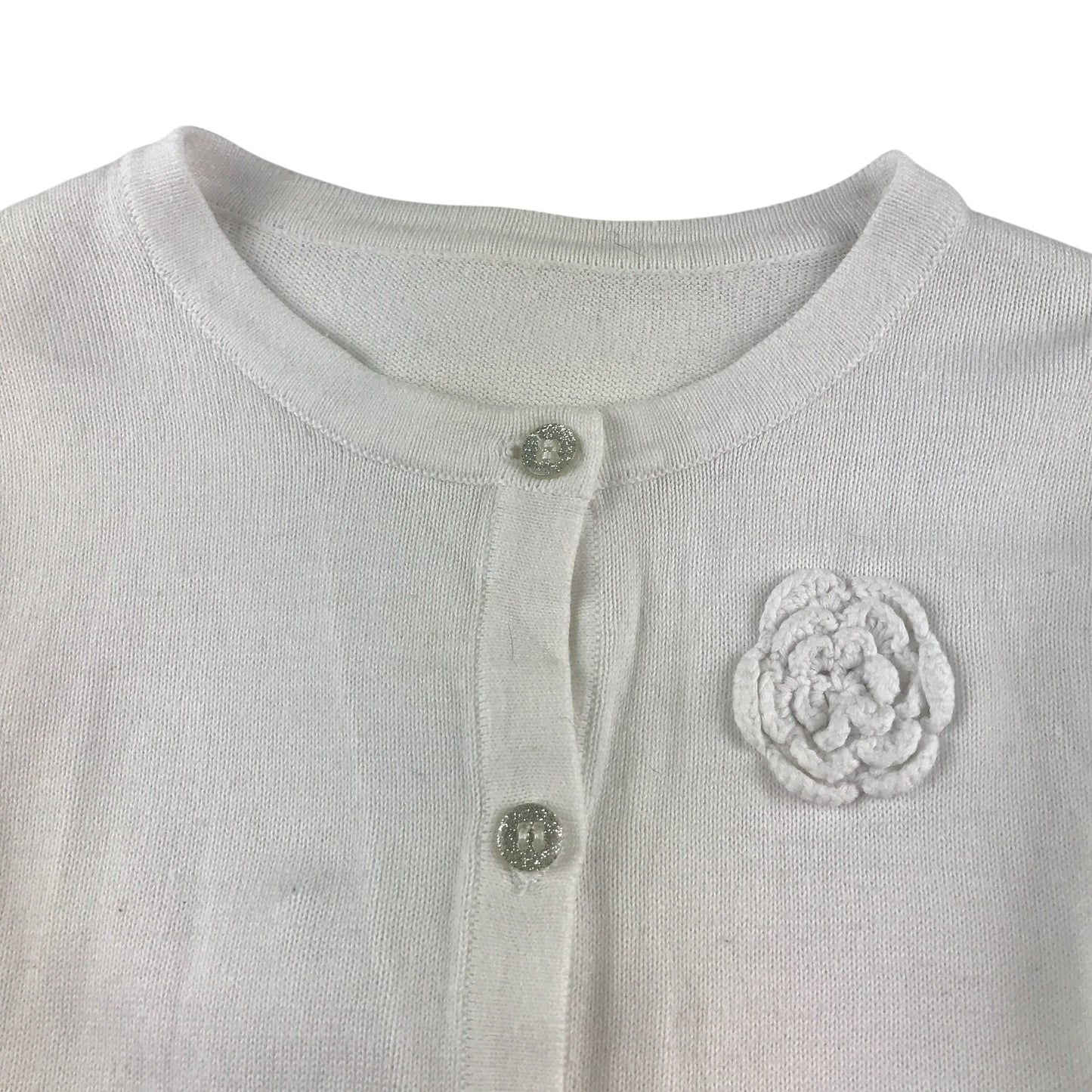 Nutmeg cardigan 5-6 years white round neckline floral detail cotton