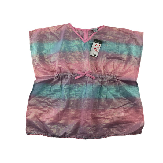 Primark kaftan 6-7 years pastel pink and blue summery blouse with metallic shine