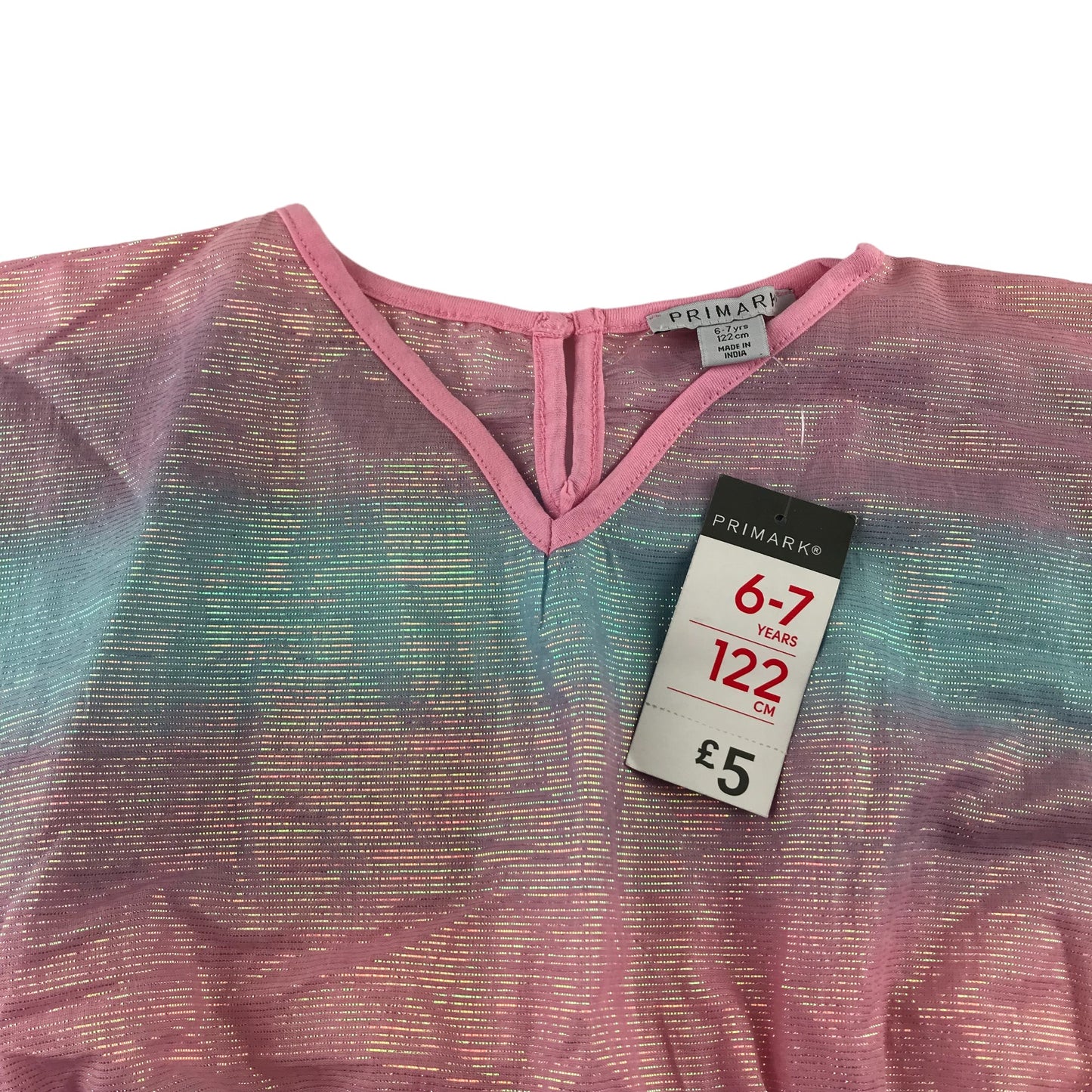 Primark kaftan 6-7 years pastel pink and blue summery blouse with metallic shine