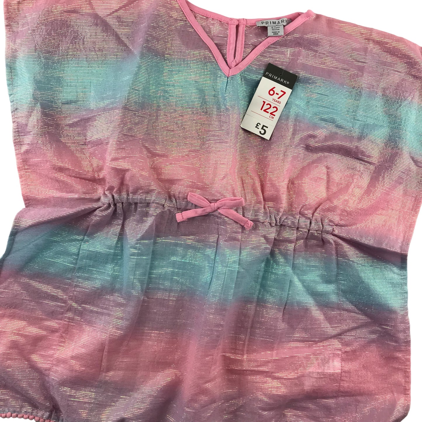 Primark kaftan 6-7 years pastel pink and blue summery blouse with metallic shine