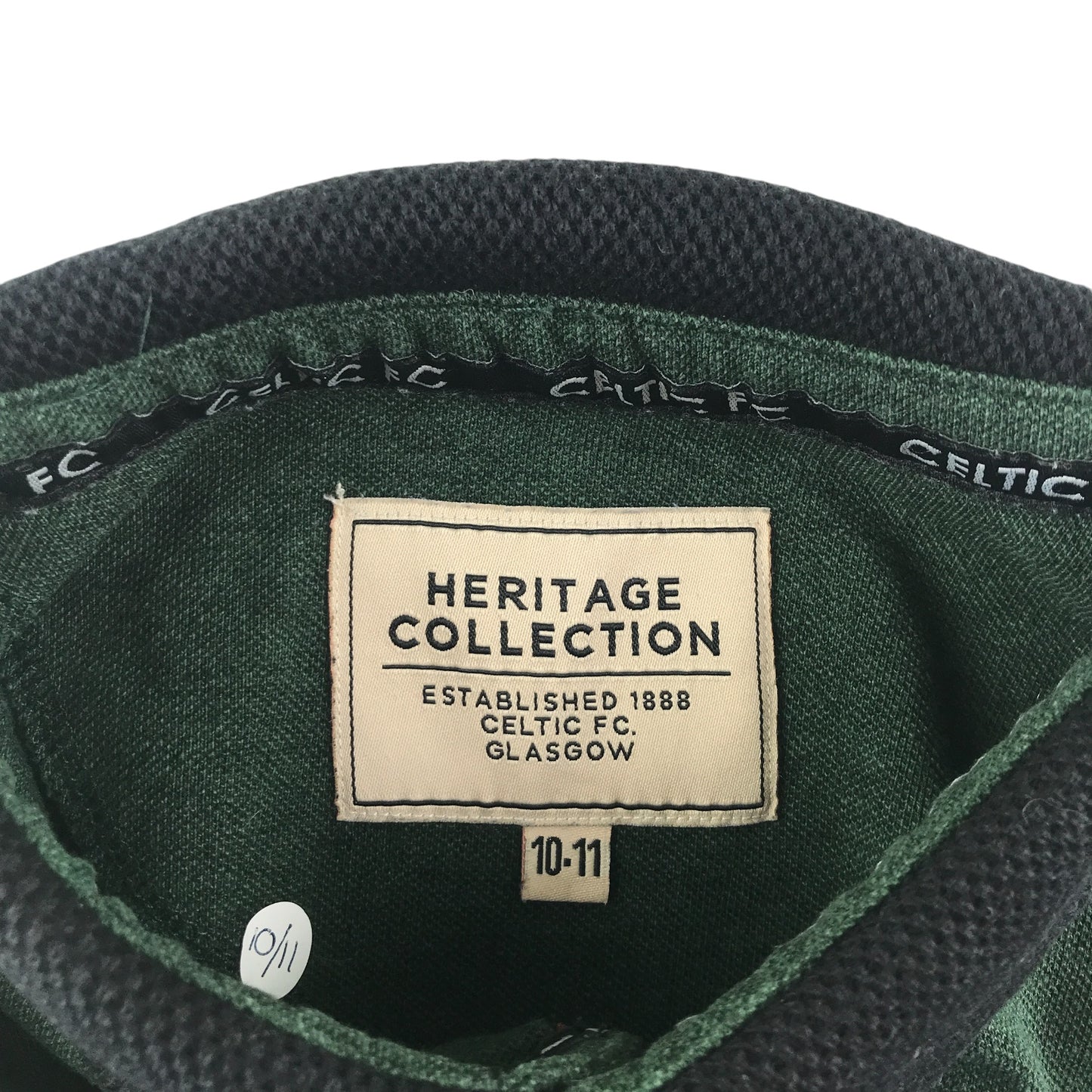 Heritage Collection polo shirt 10-11 years khaki green Celtic FC with black collar and logo