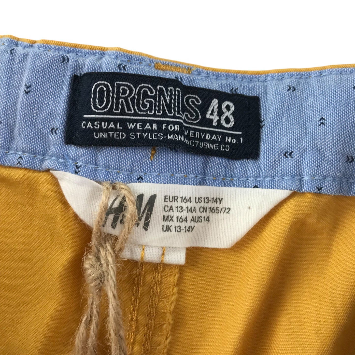 H&M shorts 13-14 years yellow plain chino style cotton