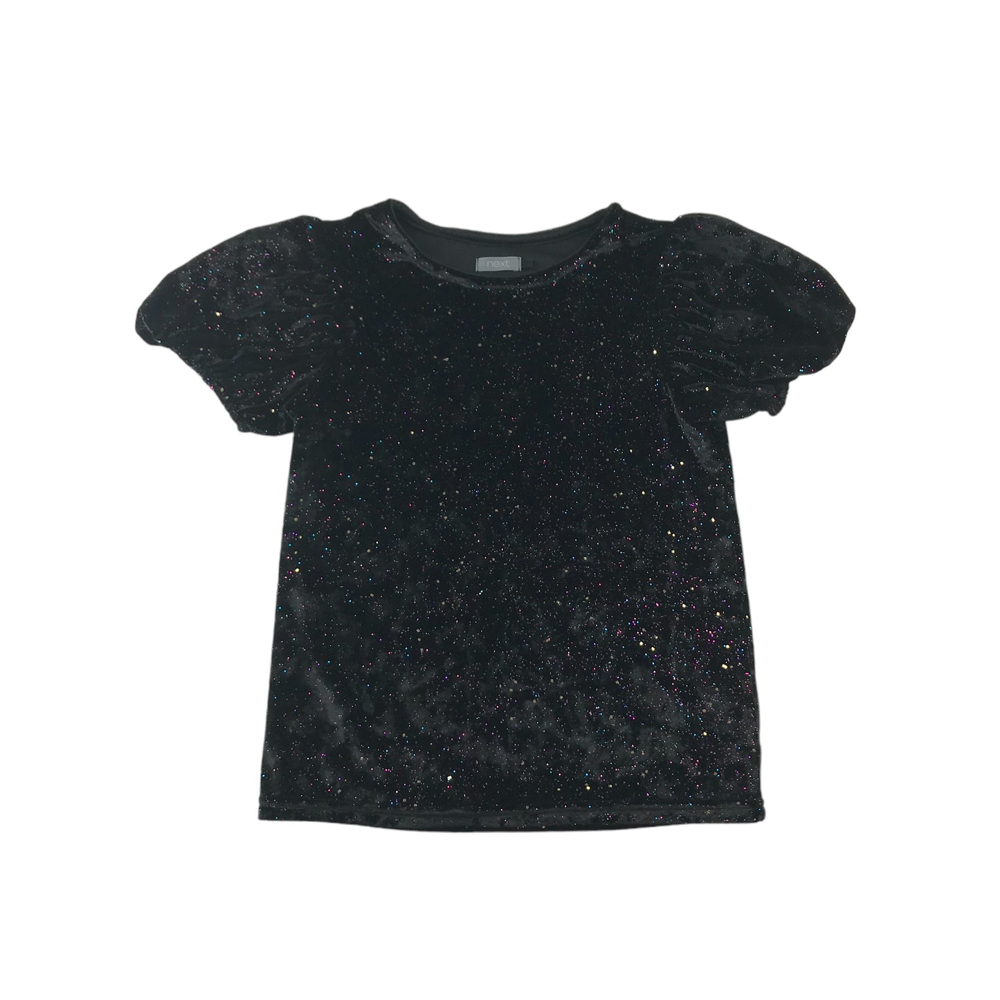 Next blouse 7 years black multicolour sparkly velvet short sleeve top