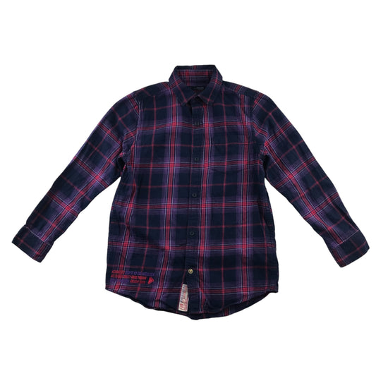 Next Shirt 7-8 Years Navy and Pink Checked Button-Up Cotton