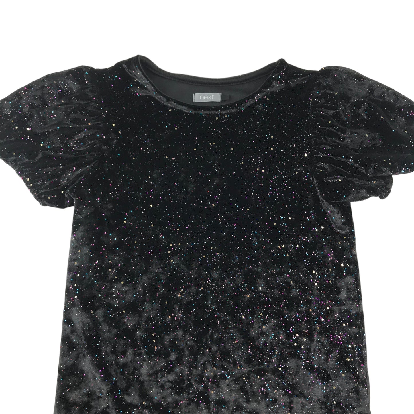 Next blouse 7 years black multicolour sparkly velvet short sleeve top