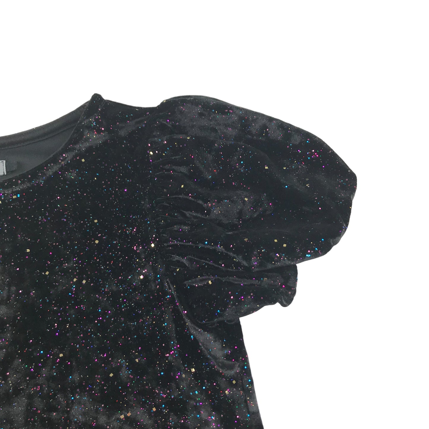 Next blouse 7 years black multicolour sparkly velvet short sleeve top