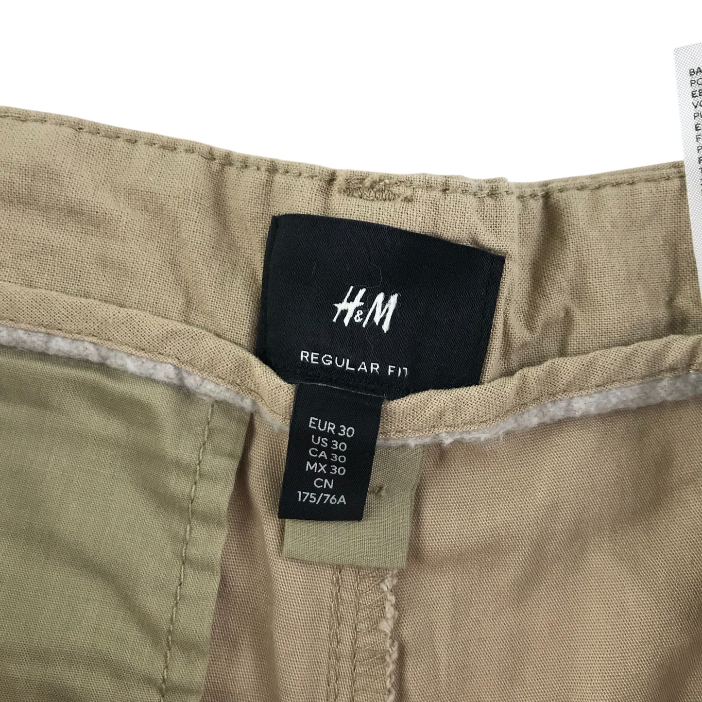 H&M shorts men's EUR 30 beige plain chino style regular fit cotton